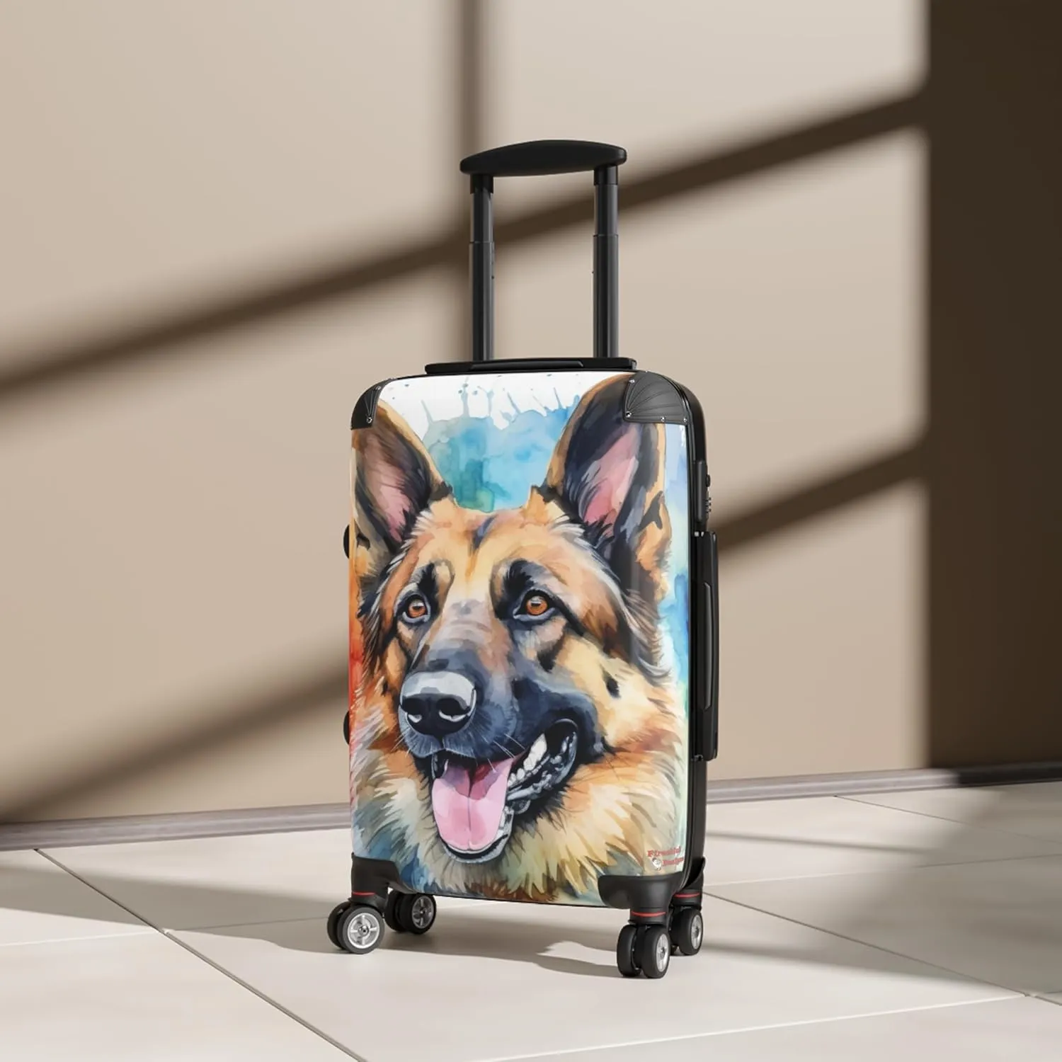 German Shepherd Dog Hardside Suitcase, Polycarbonate/ABS, Telescopic Handle, Pockets, 360 Wheels, Lock (Small (Carry-On))