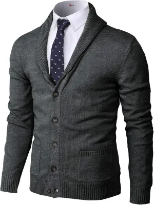 H2H Mens Casual Comfortable Fit Cardigan Sweater Shawl Collar Soft Fabric