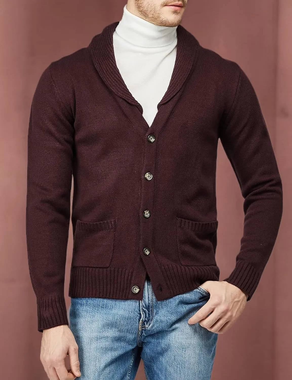 H2H Mens Casual Comfortable Fit Cardigan Sweater Shawl Collar Soft Fabric