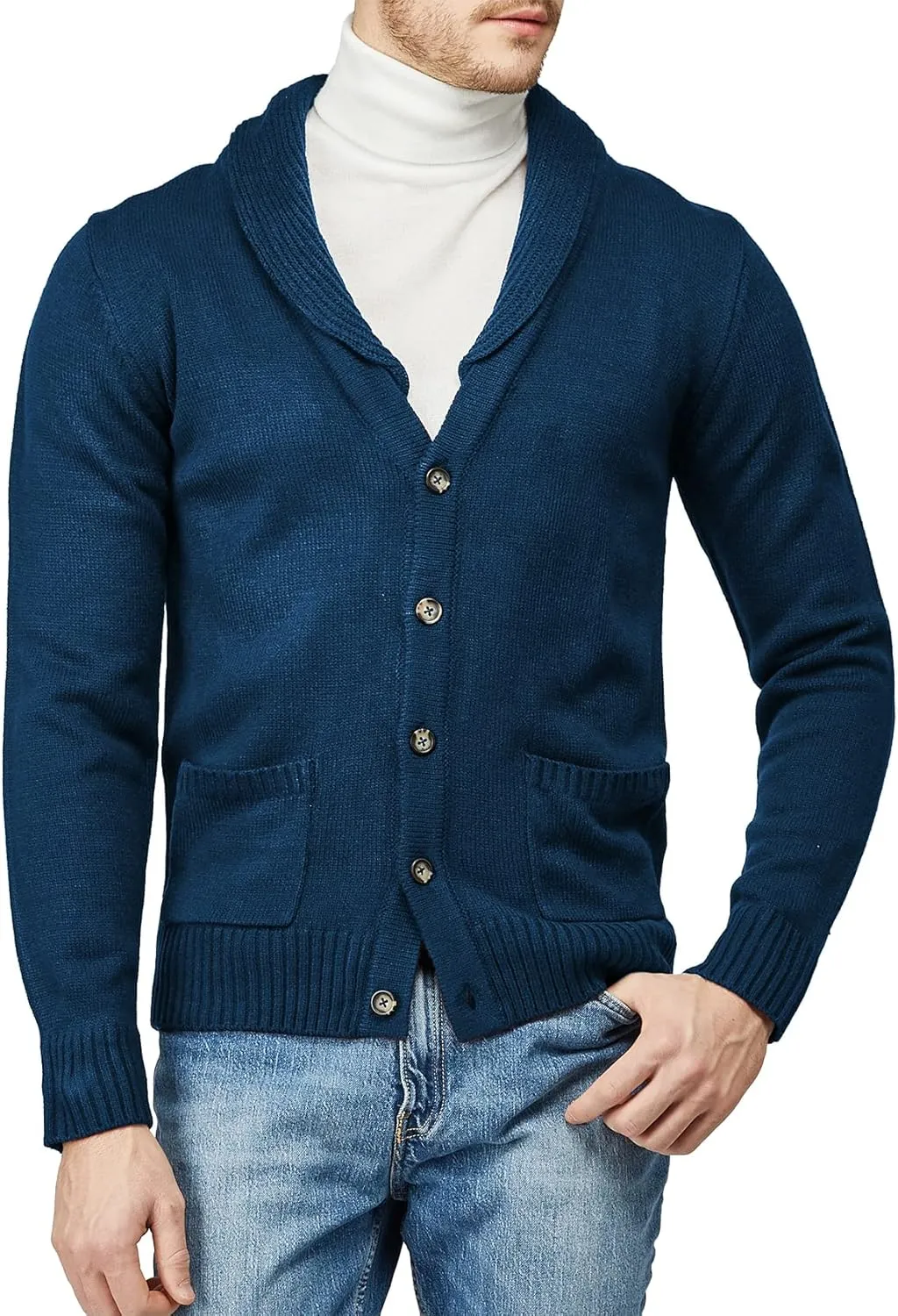 H2H Mens Casual Comfortable Fit Cardigan Sweater Shawl Collar Soft Fabric