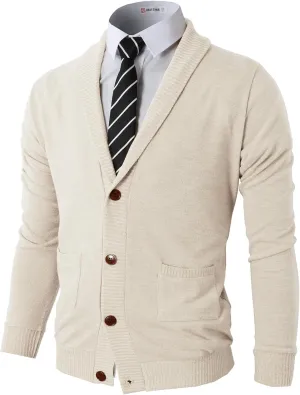 H2H Mens Casual Comfortable Fit Cardigan Sweater Shawl Collar Soft Fabric