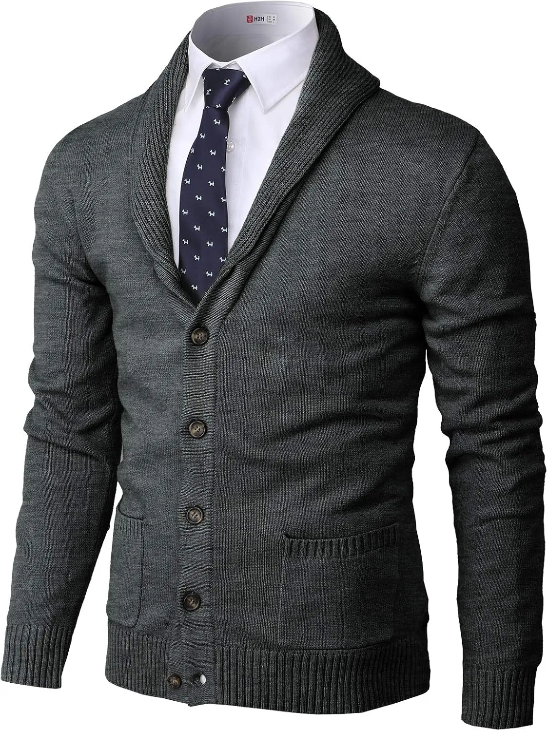 H2H Mens Casual Comfortable Fit Cardigan Sweater Shawl Collar Soft Fabric