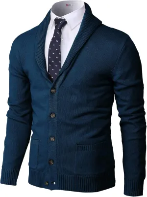 H2H Mens Casual Comfortable Fit Cardigan Sweater Shawl Collar Soft Fabric
