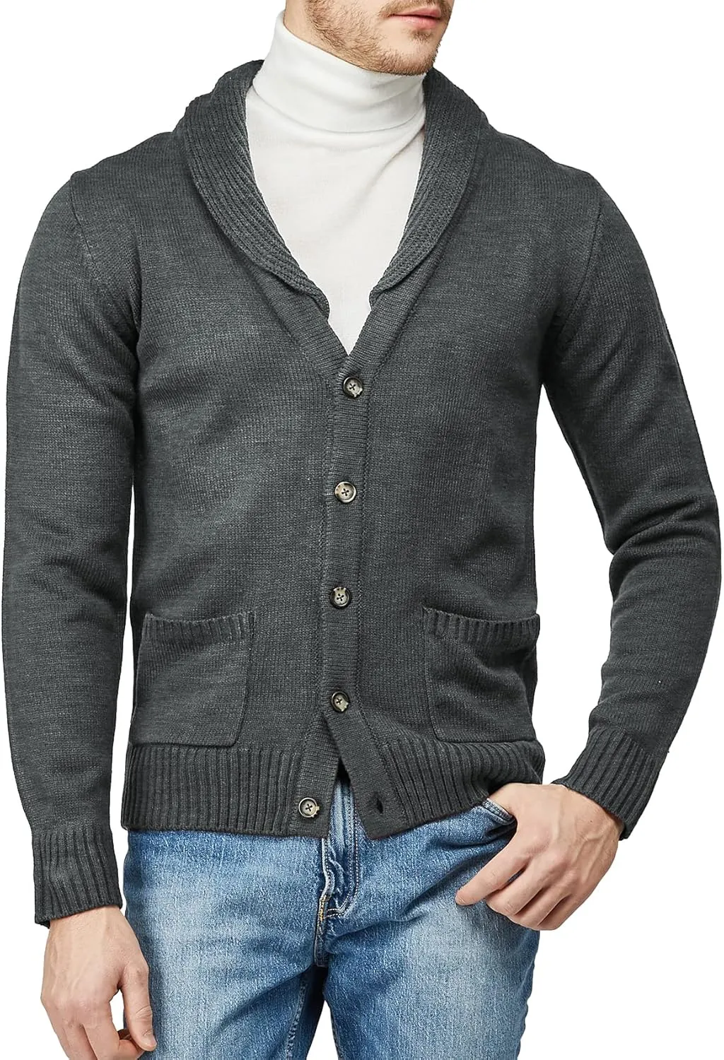 H2H Mens Casual Comfortable Fit Cardigan Sweater Shawl Collar Soft Fabric