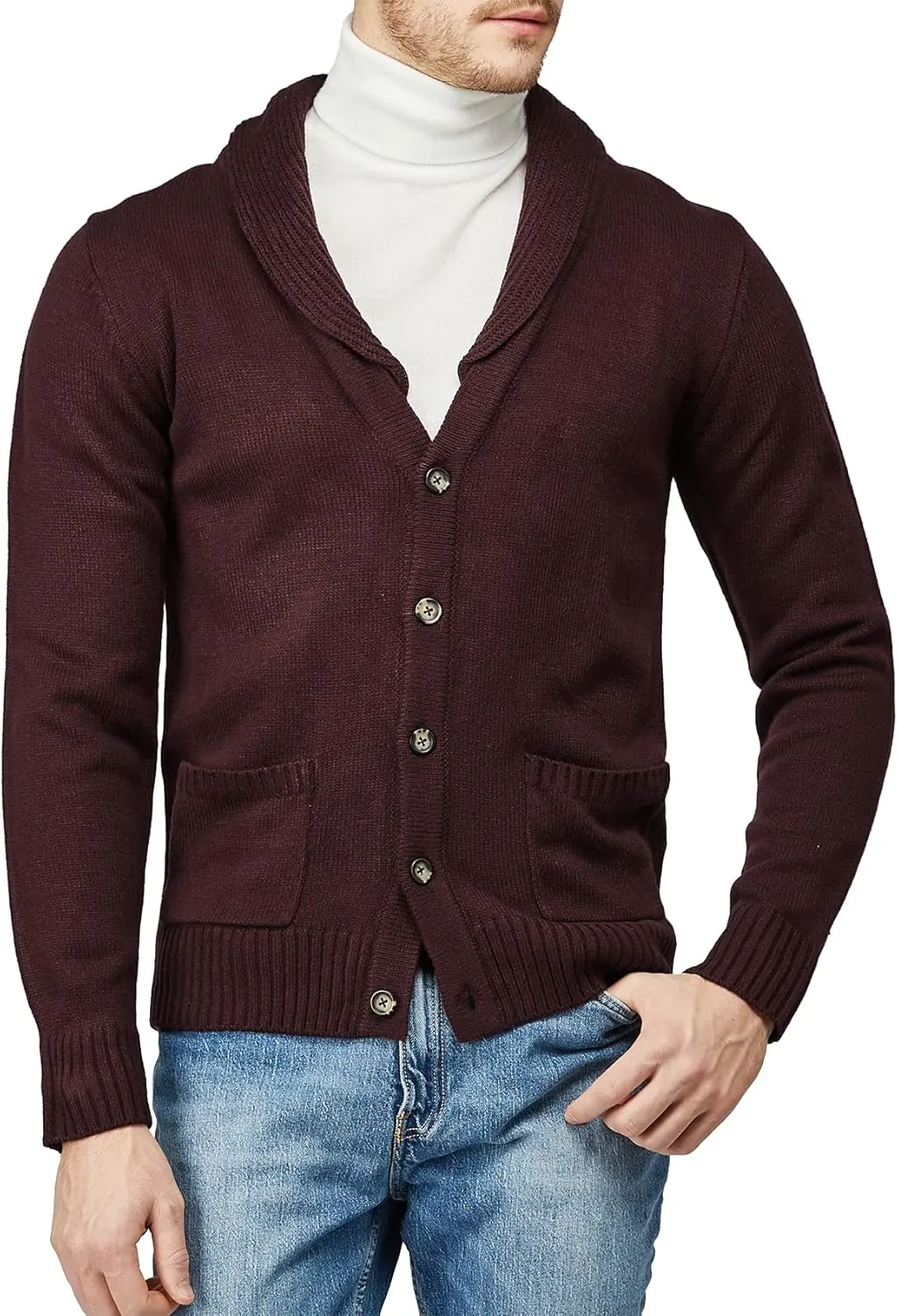 H2H Mens Casual Comfortable Fit Cardigan Sweater Shawl Collar Soft Fabric