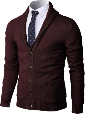 H2H Mens Casual Comfortable Fit Cardigan Sweater Shawl Collar Soft Fabric