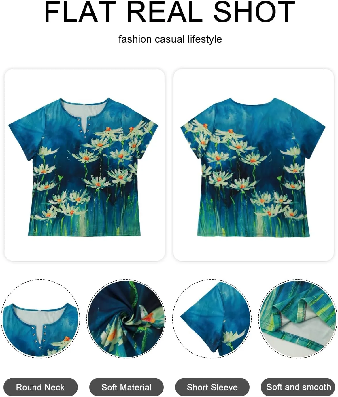 HDLTE Plus Size Shirts for Women Keyhole Floral Tops Casual Short Sleeve Sexy V Neck Summer Tees Shirt