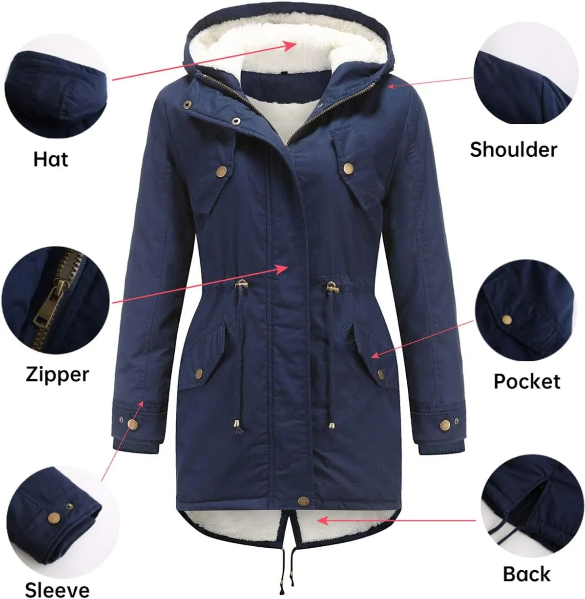 HOW'ON Women's Hooded Winter Coat Warm Fleeced Lined Long Jackets Thicken Parka Jacket