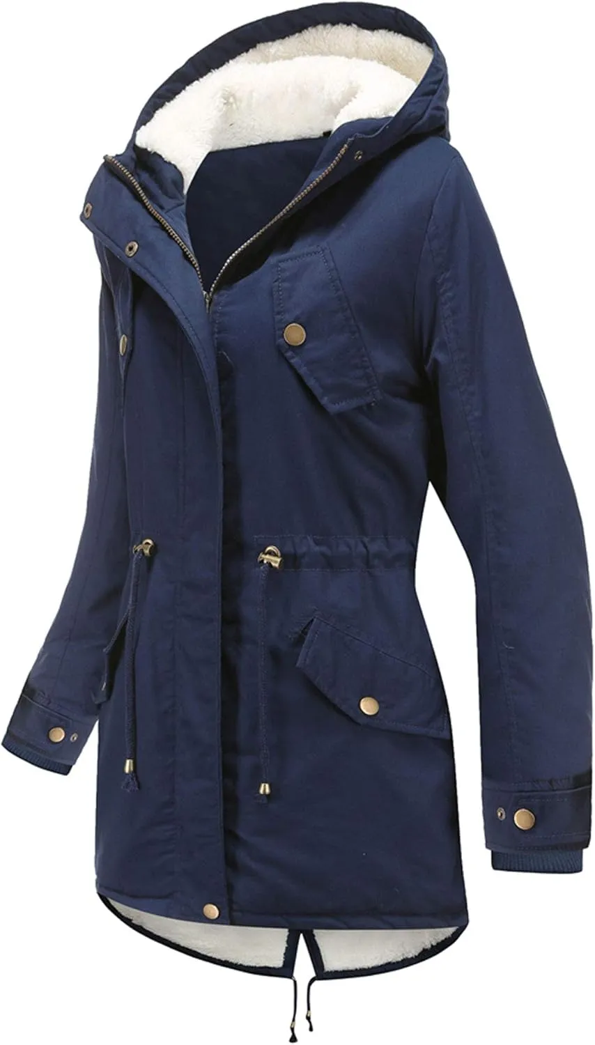 HOW'ON Women's Hooded Winter Coat Warm Fleeced Lined Long Jackets Thicken Parka Jacket