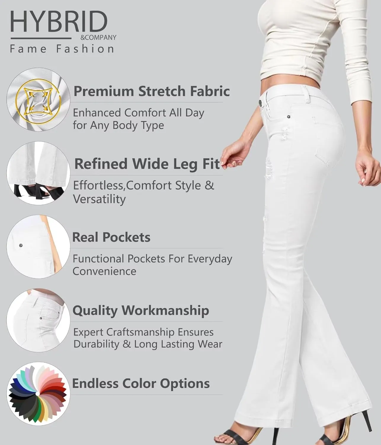 Hybrid & Company Women's Slim Boot Cut Stretch Pants