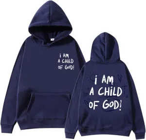 I Am A Child of God Sweatshirt for Women Trendy Letter Print Long Sleeve Hoodie Oversized Casual Drawstring Sweatshirts