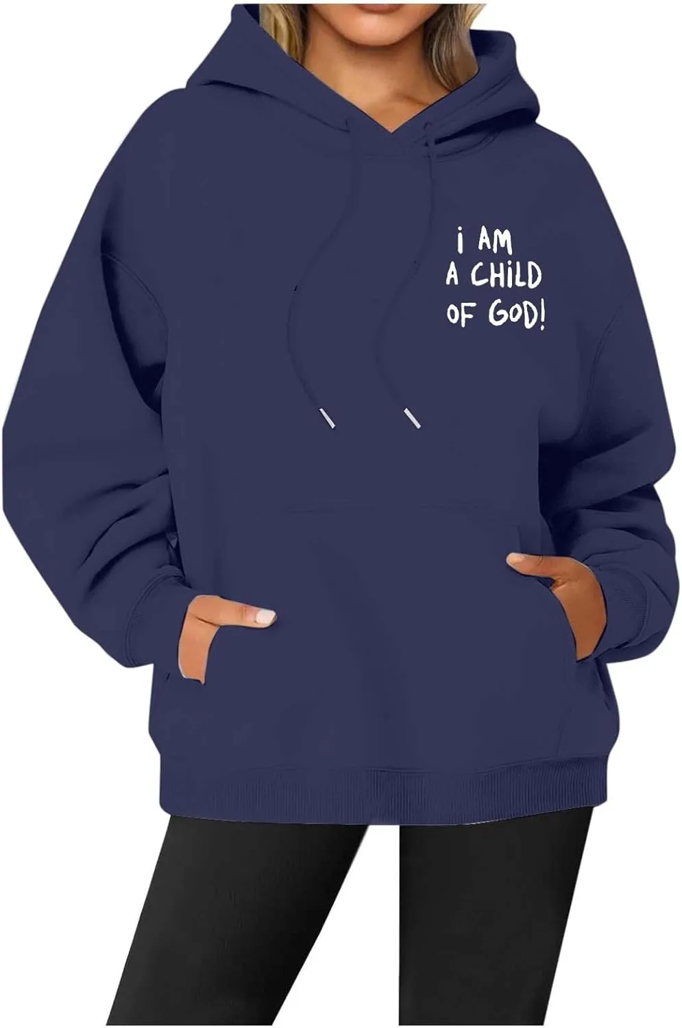 I Am A Child of God Sweatshirt for Women Trendy Letter Print Long Sleeve Hoodie Oversized Casual Drawstring Sweatshirts