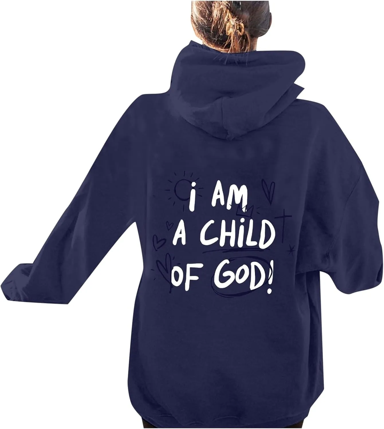 I Am A Child of God Sweatshirt for Women Trendy Letter Print Long Sleeve Hoodie Oversized Casual Drawstring Sweatshirts