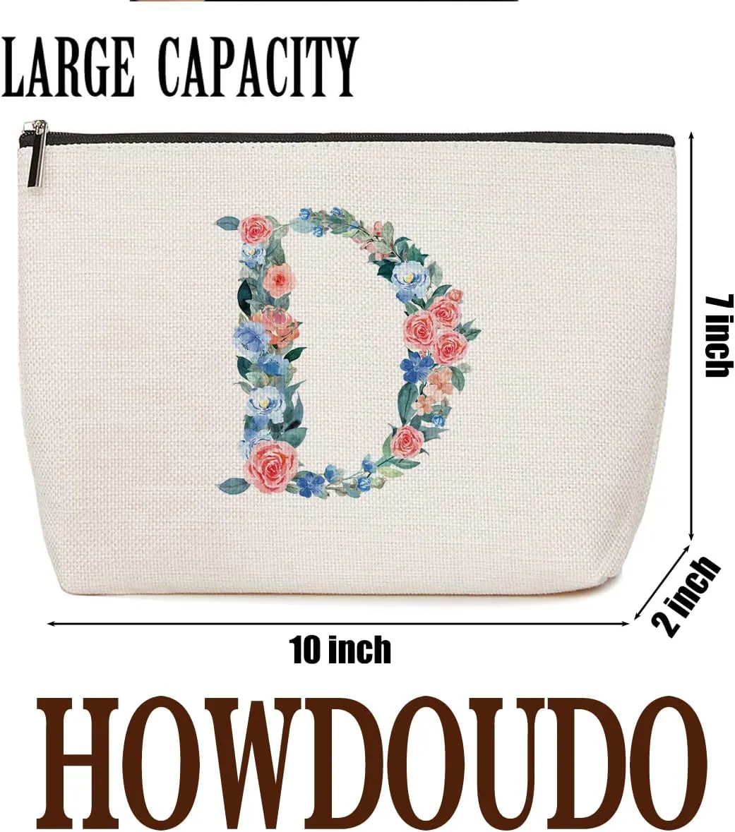 Initial Makeup Bag Monogrammed Travel Toiletry Bag Monogram Cosmetic Bag Birthday Christmas Bridal Shower Bridesmaid Gifts Personalized Gifts for Women Bride Teacher Daughter, Floral Letter D