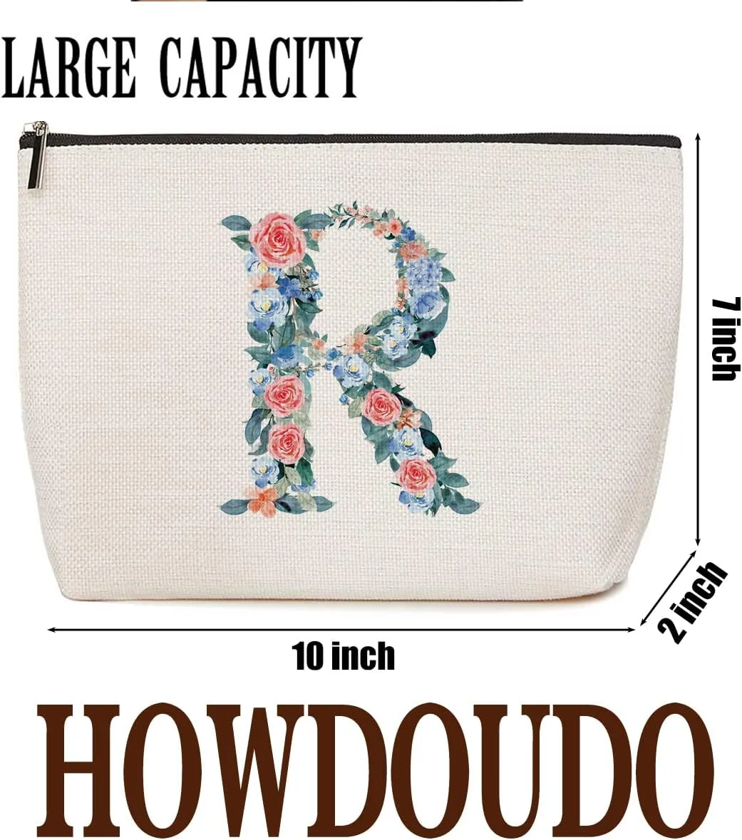 Initial Makeup Bag Monogrammed Travel Toiletry Bag Monogram Cosmetic Bag Birthday Christmas Bridal Shower Bridesmaid Gifts Personalized Gifts for Women Bride Teacher Sister Wife, Floral Letter R
