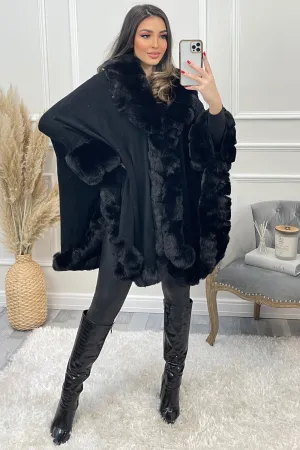 Janell Black Faux Fur Trim Cape