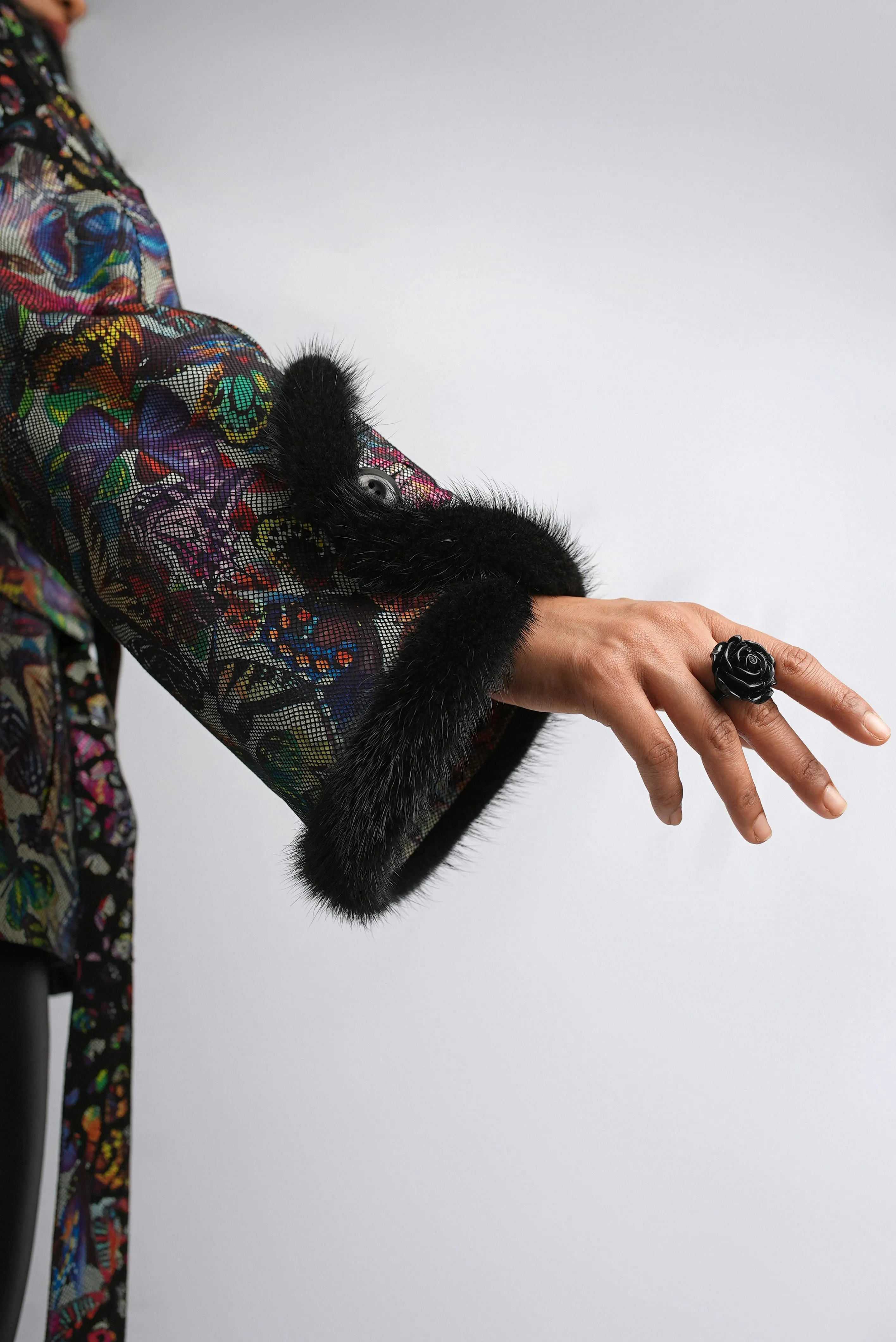 Kaleidoscope Lamb Leather Jacket with Mink Fur Accents