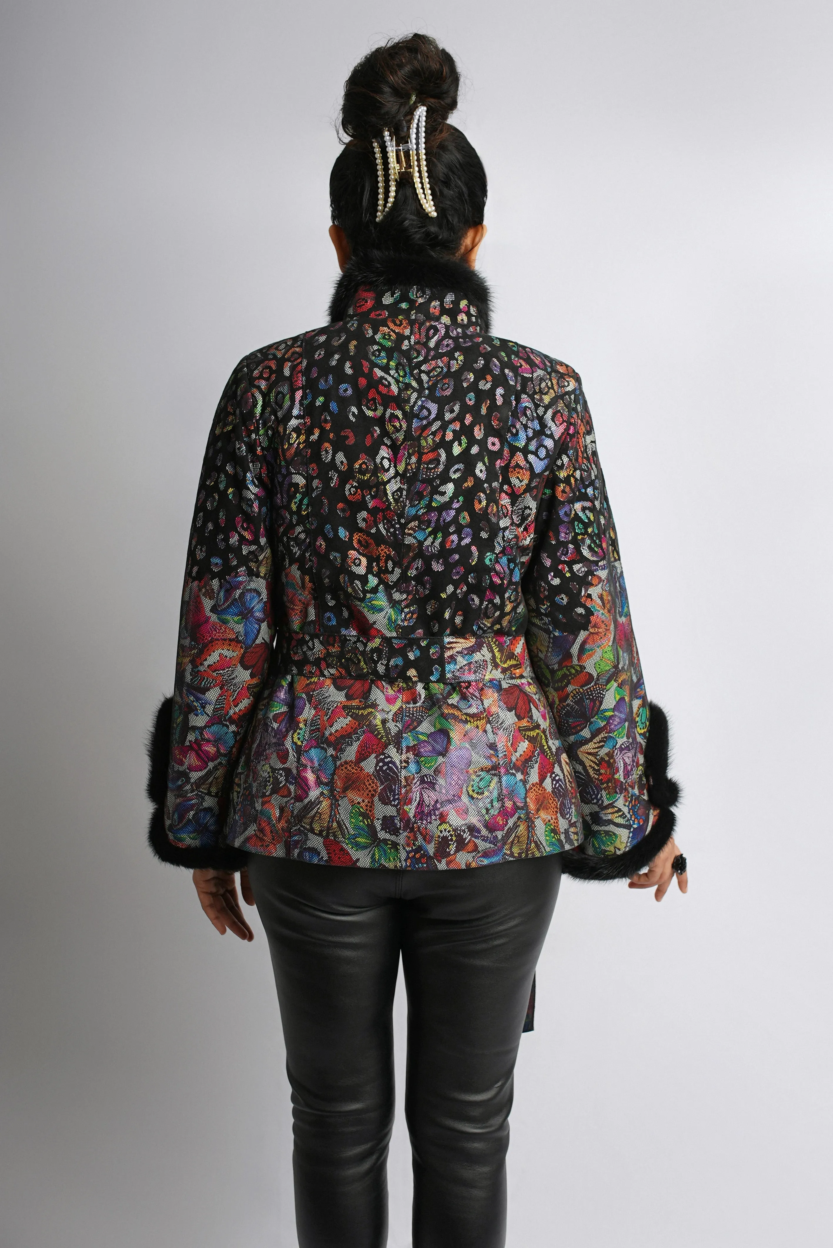 Kaleidoscope Lamb Leather Jacket with Mink Fur Accents