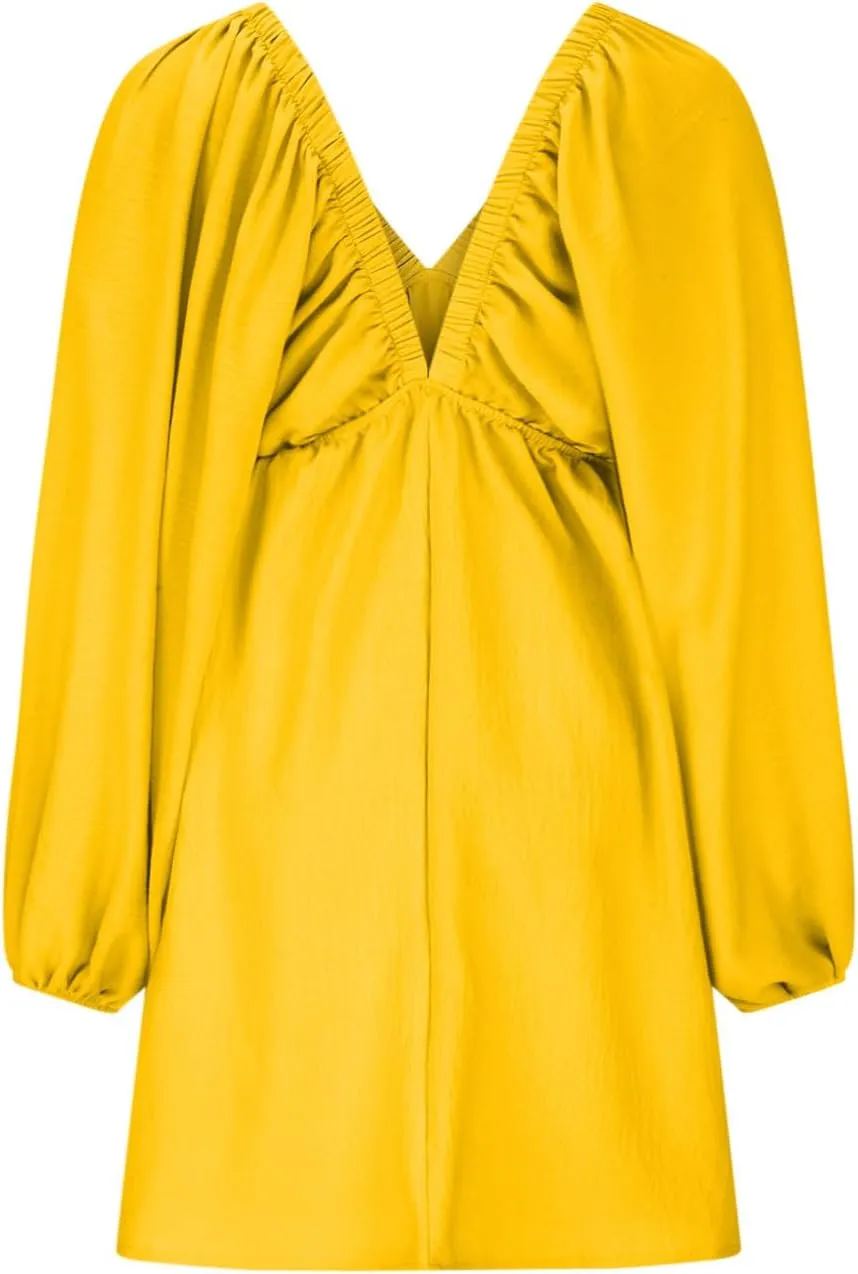 Knee Length Dress for Women 2025 Summer Sexy Long Sleeve V Neck Mini Dresses Casual Loose Fit Vintage Short Dress