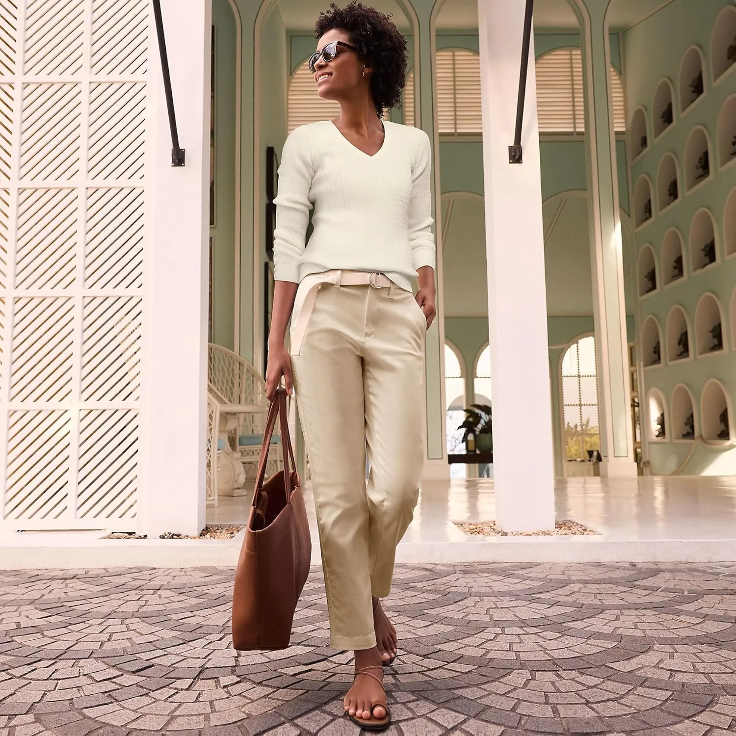 Lands' End Women's Mid Rise Classic Straight Leg Chino Ankle Pants