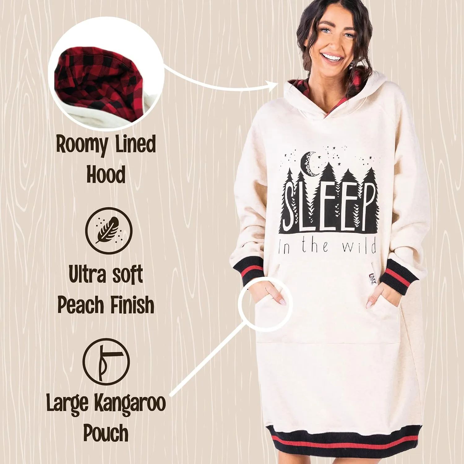 Lazy One Oversized Hoodie Sweatshirt, Comfortable Sleepwear, Sweater Dress for Women