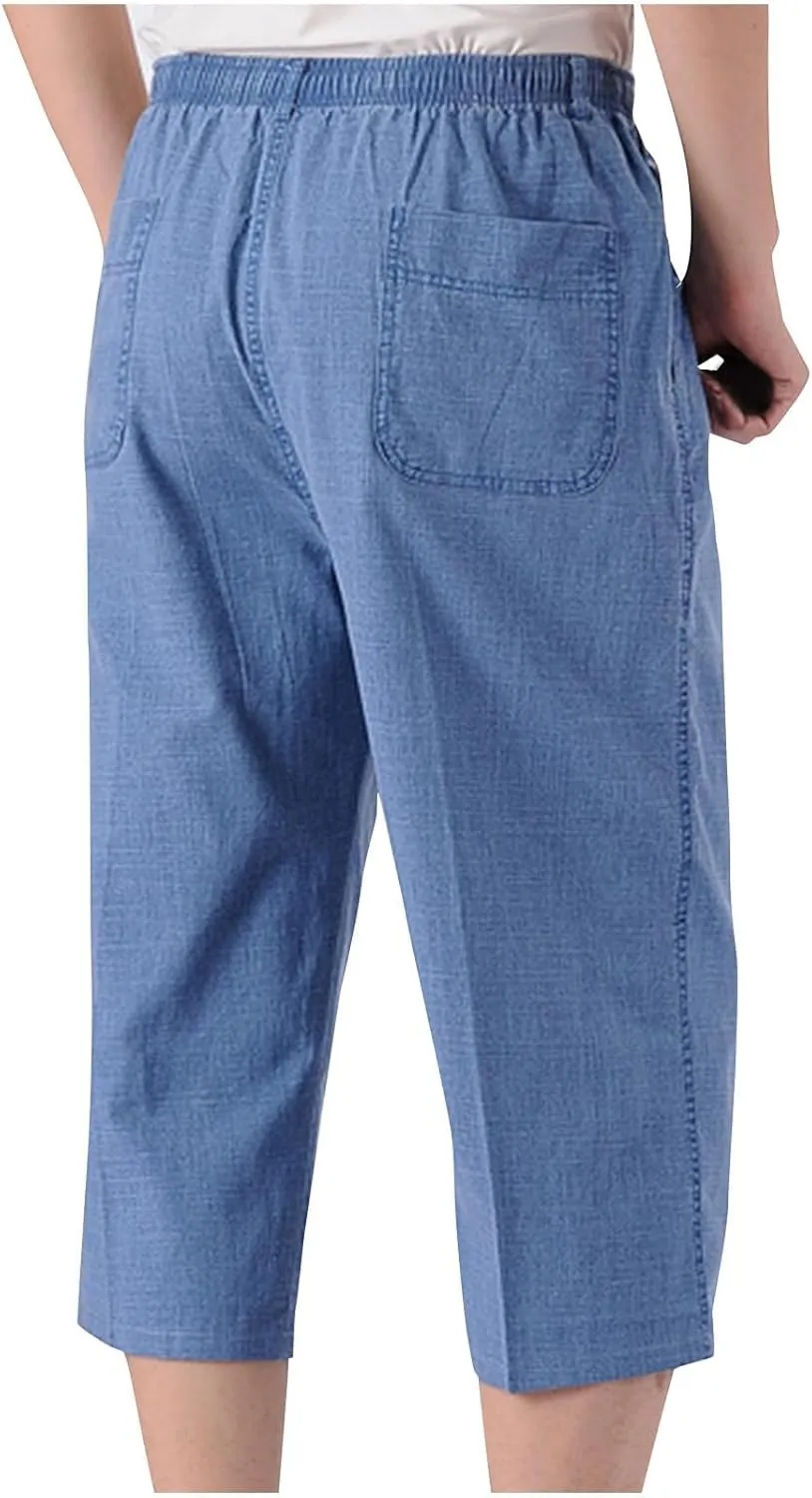 Linen Pants Mens Casual Pants Relaxed-Fit Beach Pants Summer Yoga Pants Drawstring Elastic Waist Pants