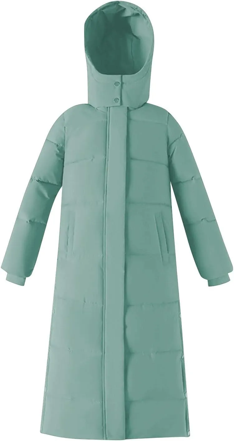 Long Winter Coats for Women Hooded Zip Up Casual Thickened Down Jackets Trendy Warm Heavyweight Parka Outerwear