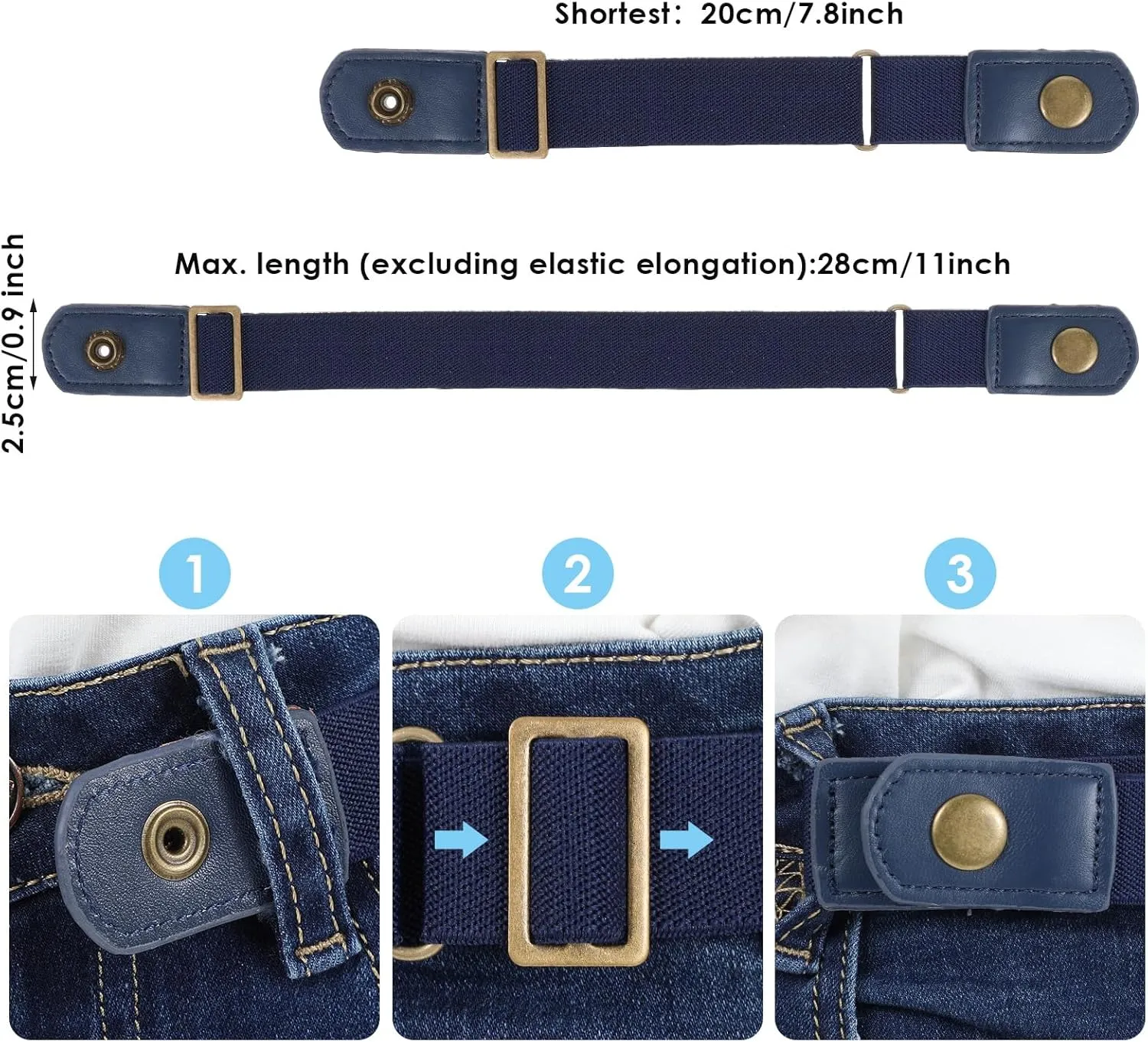Lusofie 2pcs No Buckle Belt WomenBelt Elastic Comfortable Invisible Belt for Jeans