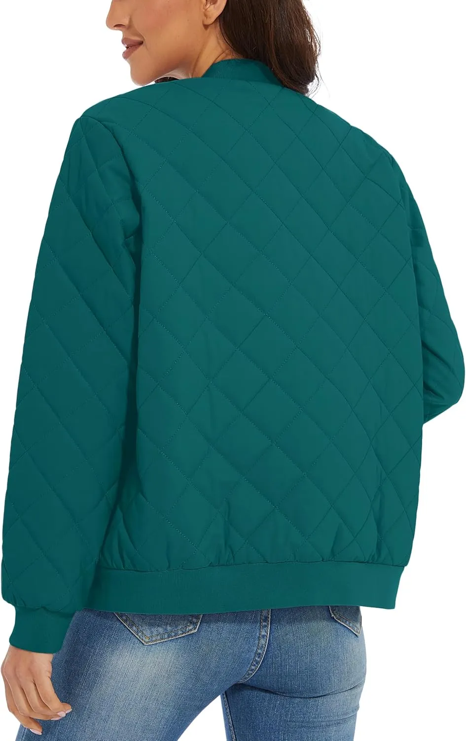 MAGCOMSEN Women's Diamond Quilted Jackets Lightweight Casual Bomber Jacket Warm Cotton Padded Coats with 2 Pockets