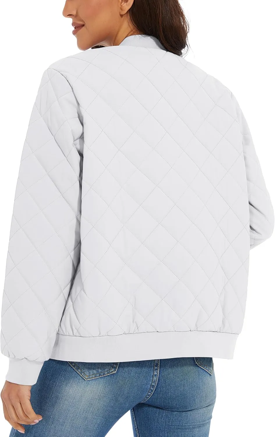 MAGCOMSEN Women's Diamond Quilted Jackets Lightweight Casual Bomber Jacket Warm Cotton Padded Coats with 2 Pockets
