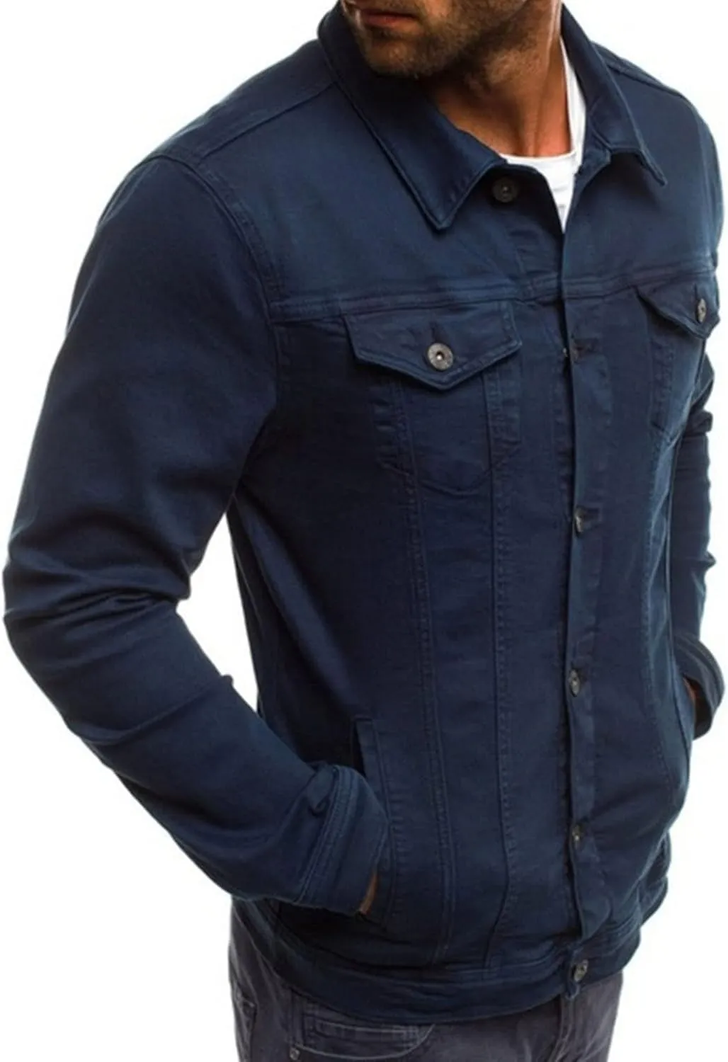 Maiyifu-GJ Distressed Denim Jacket for Men Long Sleeve Button Down Jean Coat Fashion Casual Slim Fit Trucker Jackets