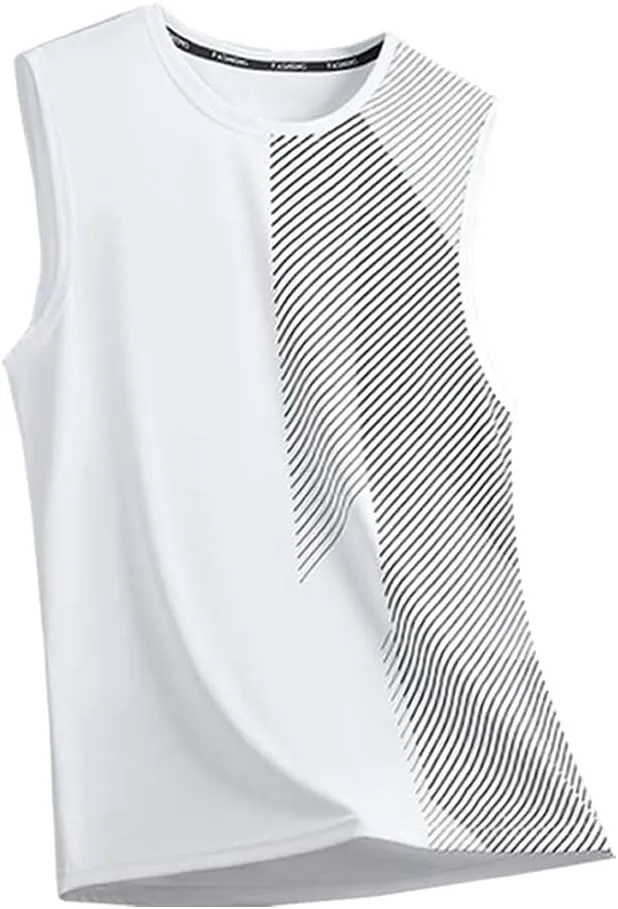 Men's Athletic Tank Top, Quick-Dry Sleeveless Shirt with Diagonal Stripe Design, 3-Pack Black White Blue