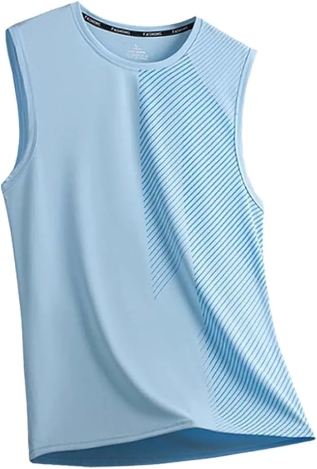 Men's Athletic Tank Top, Quick-Dry Sleeveless Shirt with Diagonal Stripe Design, 3-Pack Black White Blue