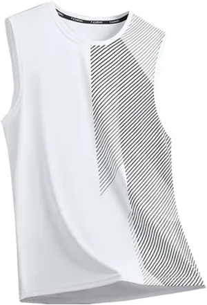Men's Athletic Tank Top, Quick-Dry Sleeveless Shirt with Diagonal Stripe Design, 3-Pack Black White Blue
