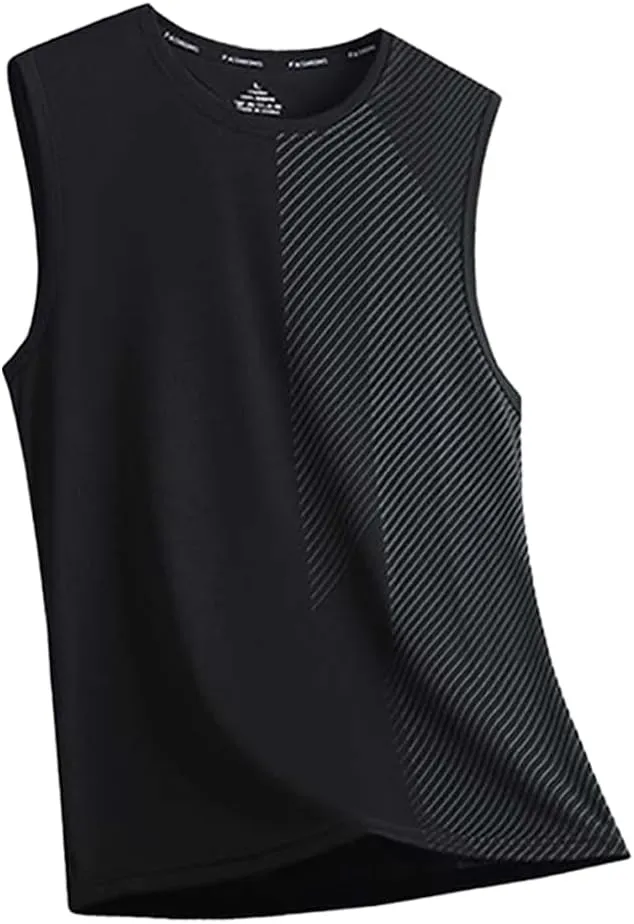 Men's Athletic Tank Top, Quick-Dry Sleeveless Shirt with Diagonal Stripe Design, 3-Pack Black White Blue