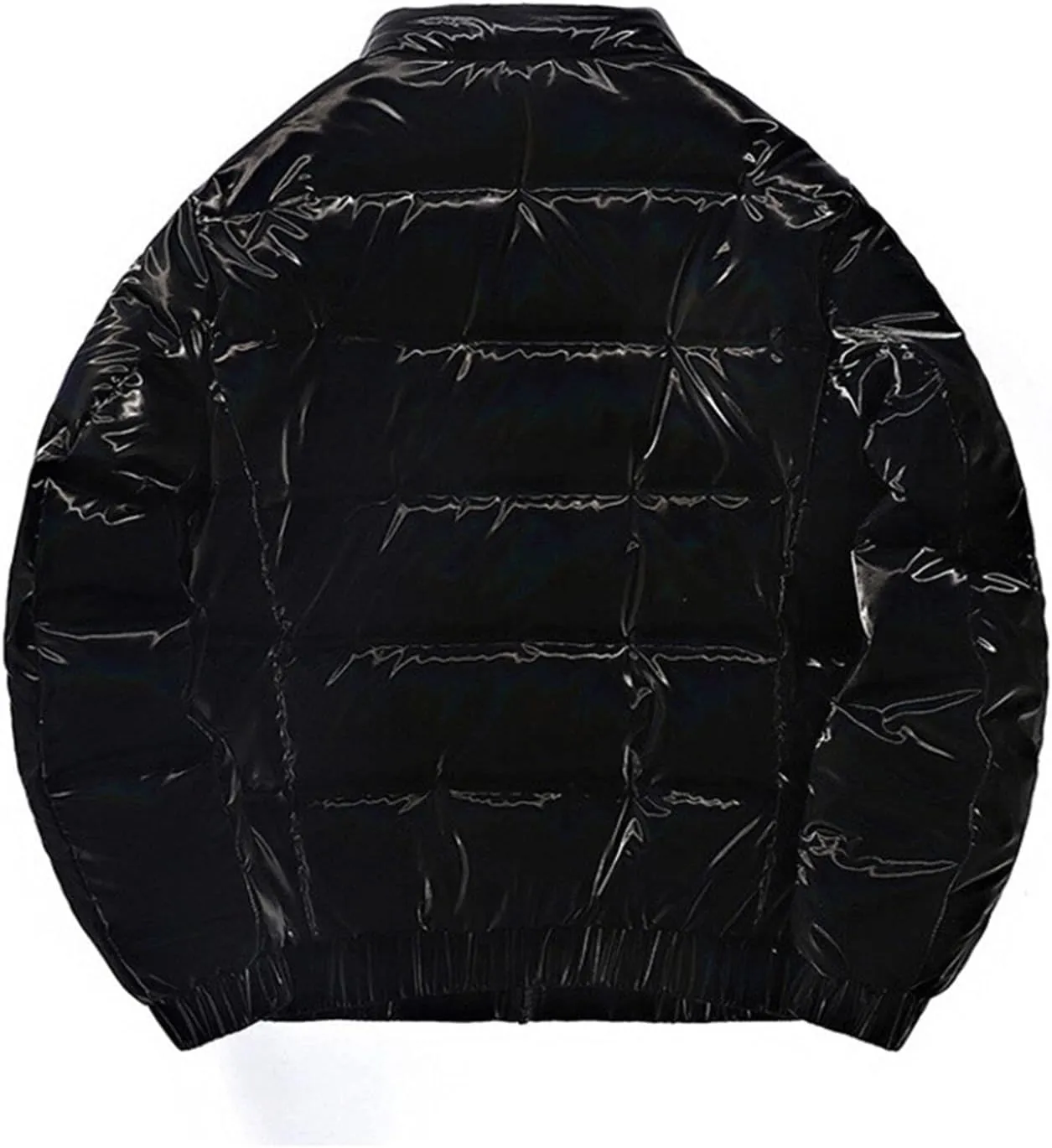 Men's Casual Full Zip Metallic Shiny Short Bomber Parka Down Padded Coat Glossy Cotton Jacket Waterproof Windproof Down