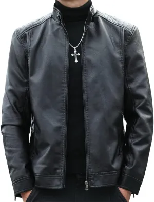 Mens Casual Stand Collar Faux Leather Jacket Biker Motorcycle Jackets