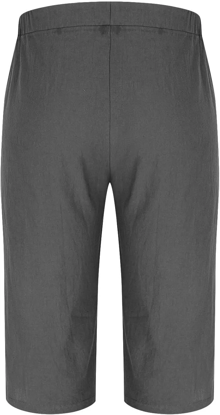 Mens Cropped Linen Pants with Button Closure Relaxed Fit Casual Beachwear Pants for Men Summer Style