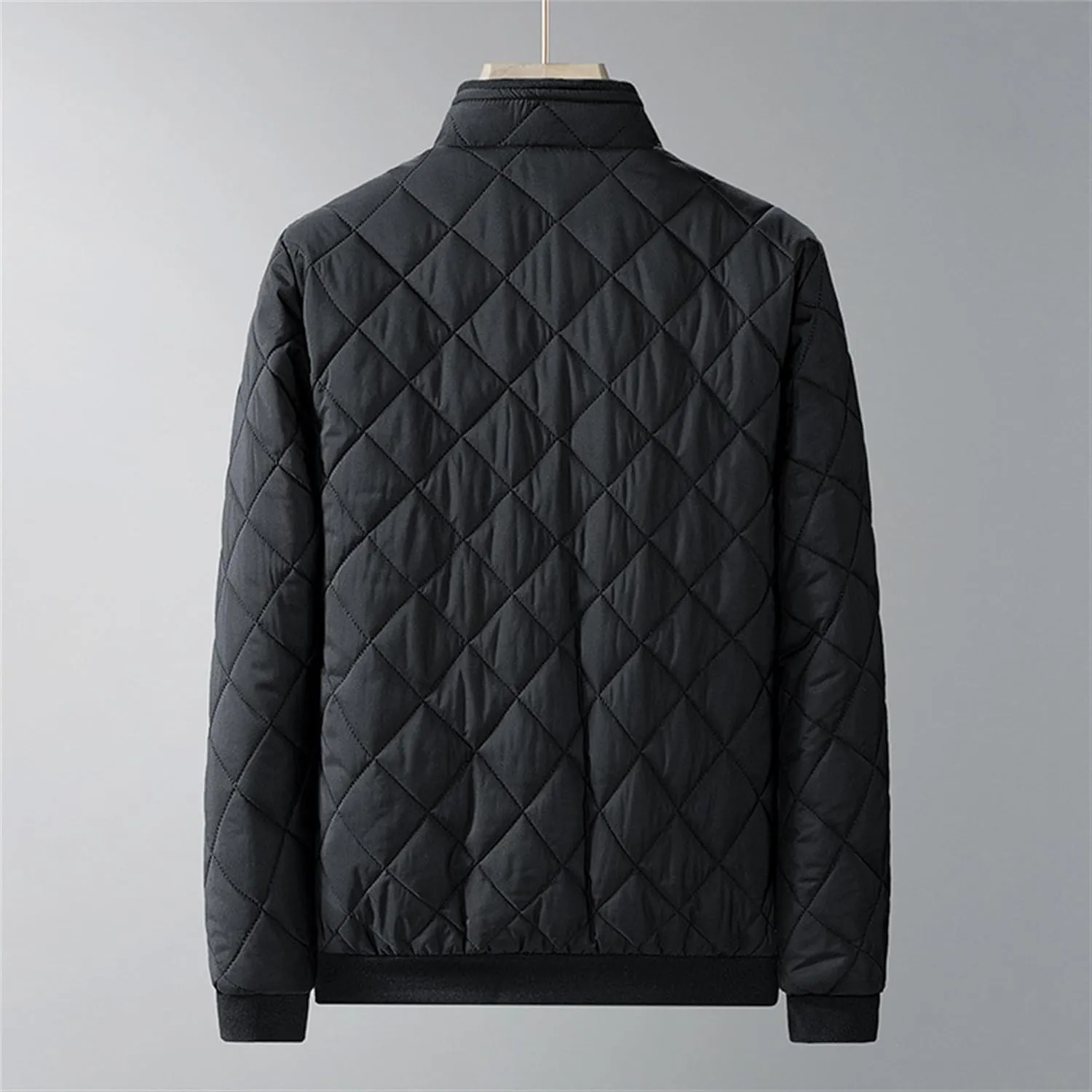 Men's Diamond Bomber Jackets Fleece-Lined Winter Coats Full Zip Insulated Quilted Jacket Warm Padded Cotton Coat