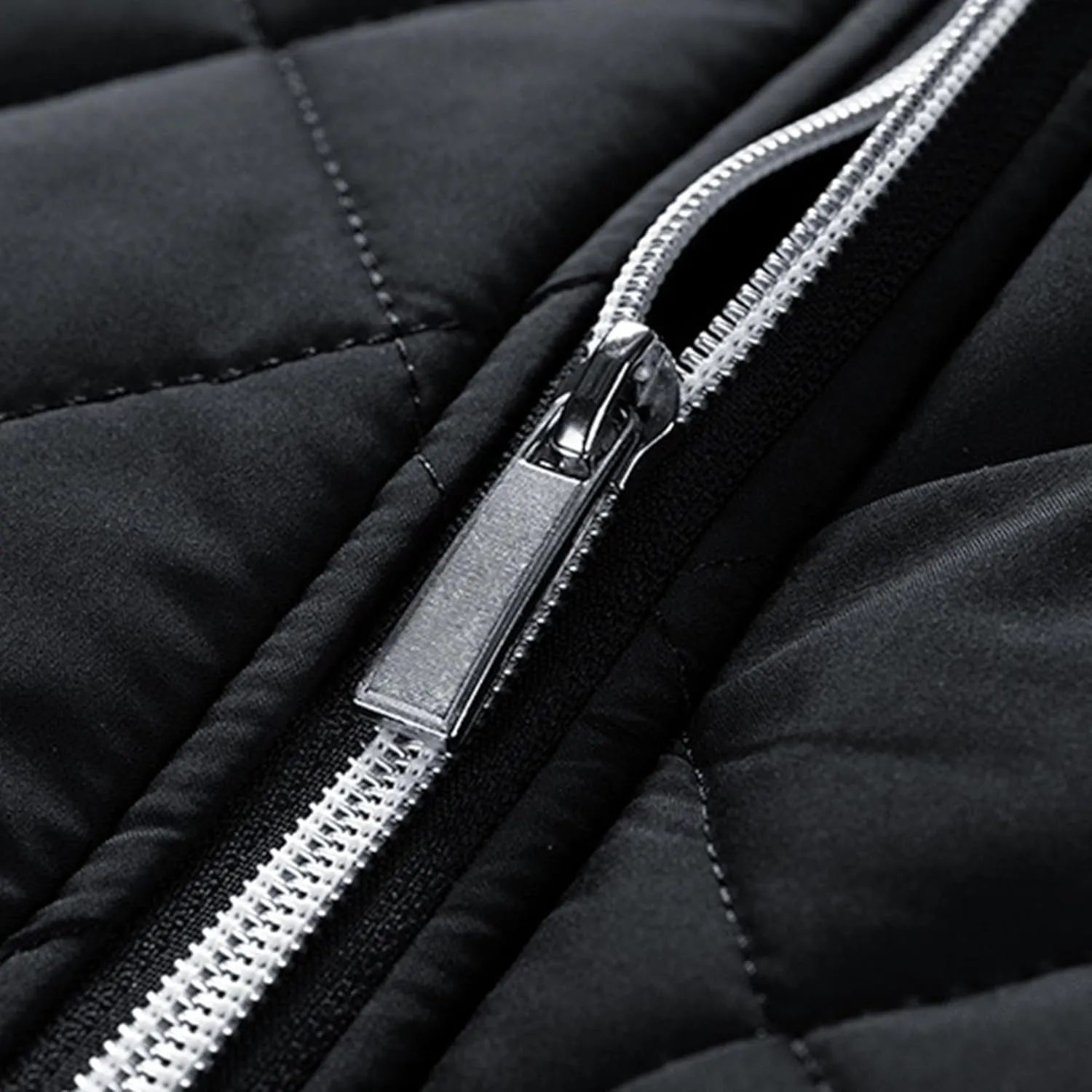 Men's Diamond Bomber Jackets Fleece-Lined Winter Coats Full Zip Insulated Quilted Jacket Warm Padded Cotton Coat