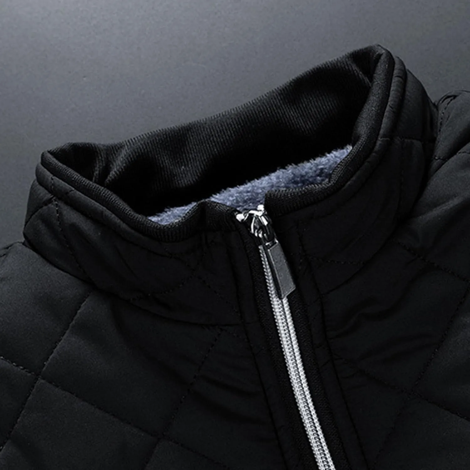 Men's Diamond Bomber Jackets Fleece-Lined Winter Coats Full Zip Insulated Quilted Jacket Warm Padded Cotton Coat