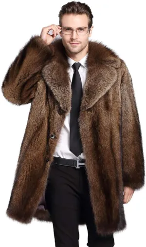 Men's Long Sleeve Fluffy Faux Fur Coat,Mens Winter Warm Faux Fur Overcoat,Long Thicken Soft Jacket Outerwear