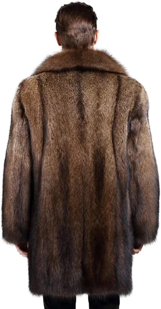 Men's Long Sleeve Fluffy Faux Fur Coat,Mens Winter Warm Faux Fur Overcoat,Long Thicken Soft Jacket Outerwear
