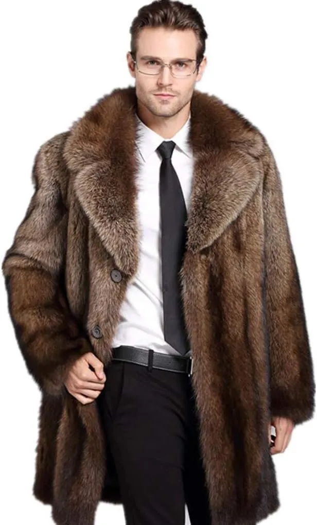 Men's Long Sleeve Fluffy Faux Fur Coat,Mens Winter Warm Faux Fur Overcoat,Long Thicken Soft Jacket Outerwear