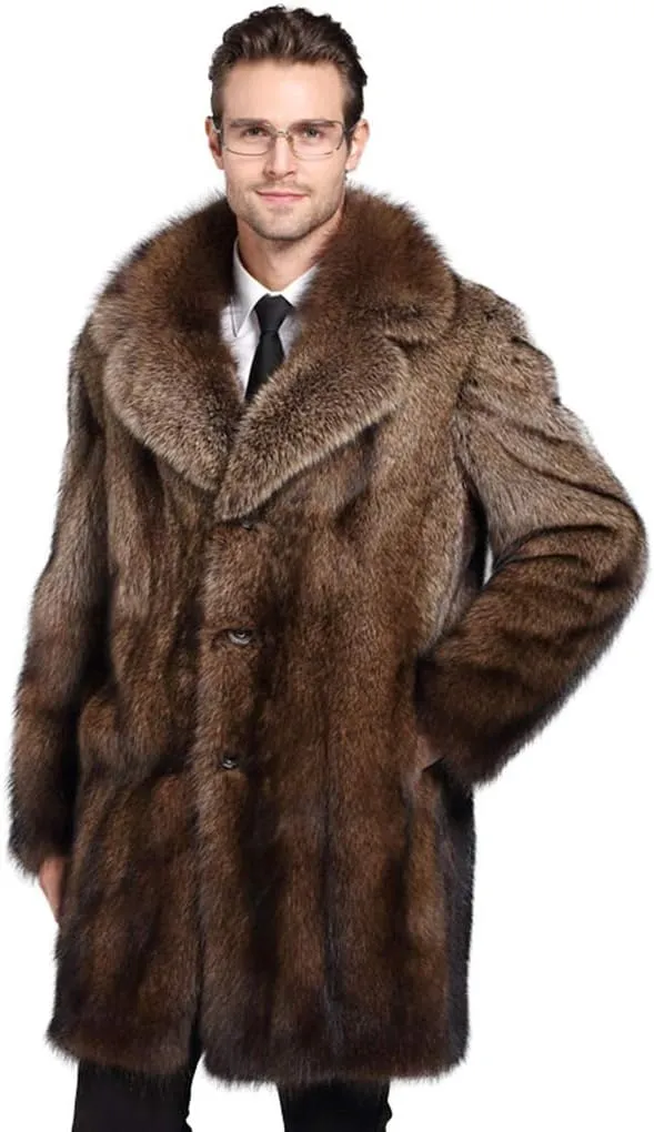Men's Long Sleeve Fluffy Faux Fur Coat,Mens Winter Warm Faux Fur Overcoat,Long Thicken Soft Jacket Outerwear