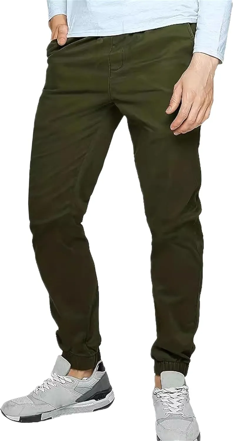 Men's Skinny Slim Fit Stretch Pants Lightweight Stretch Hiking Slack Mid Rise with Flex Waist Trousers