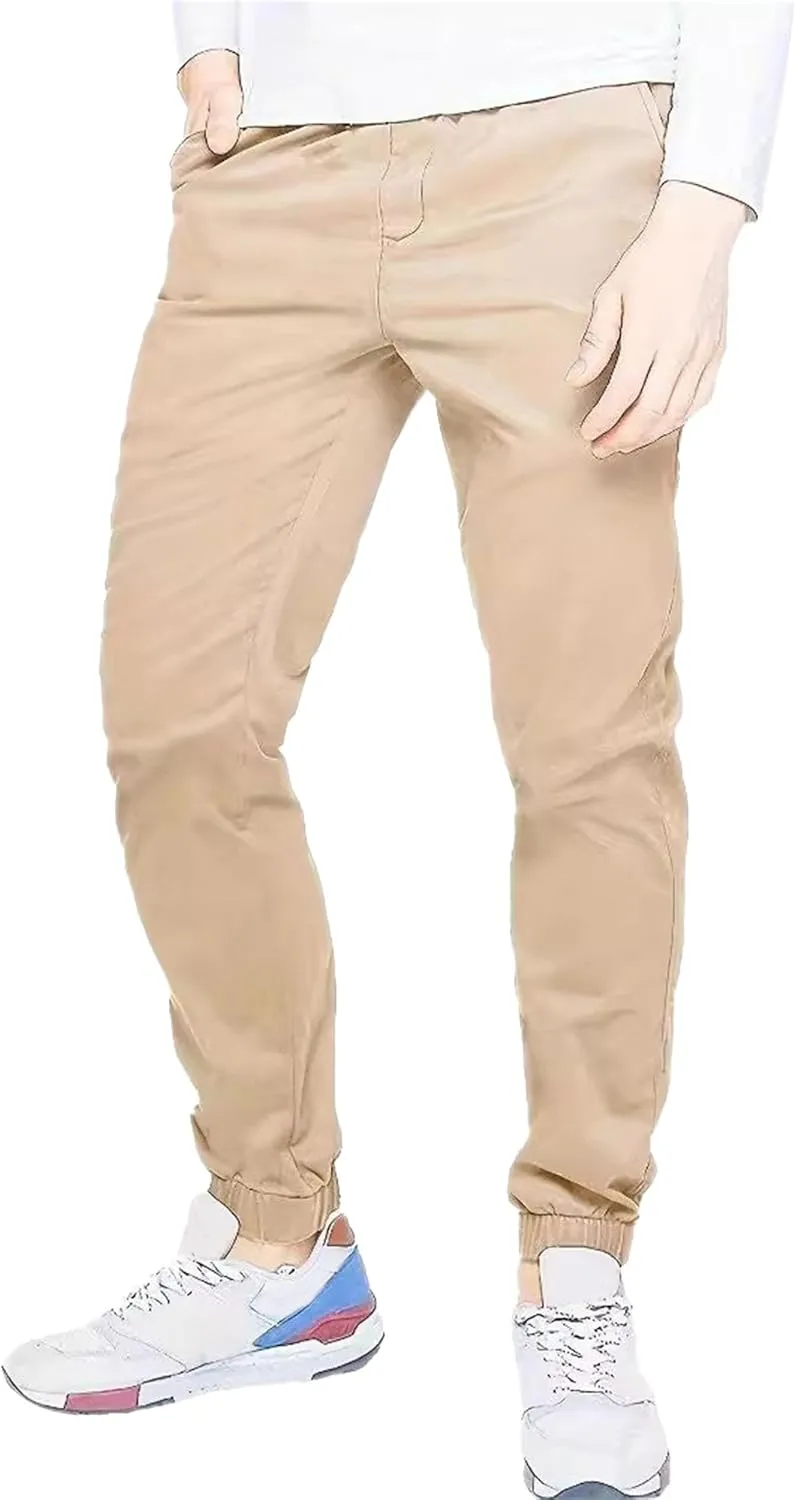 Men's Skinny Slim Fit Stretch Pants Lightweight Stretch Hiking Slack Mid Rise with Flex Waist Trousers