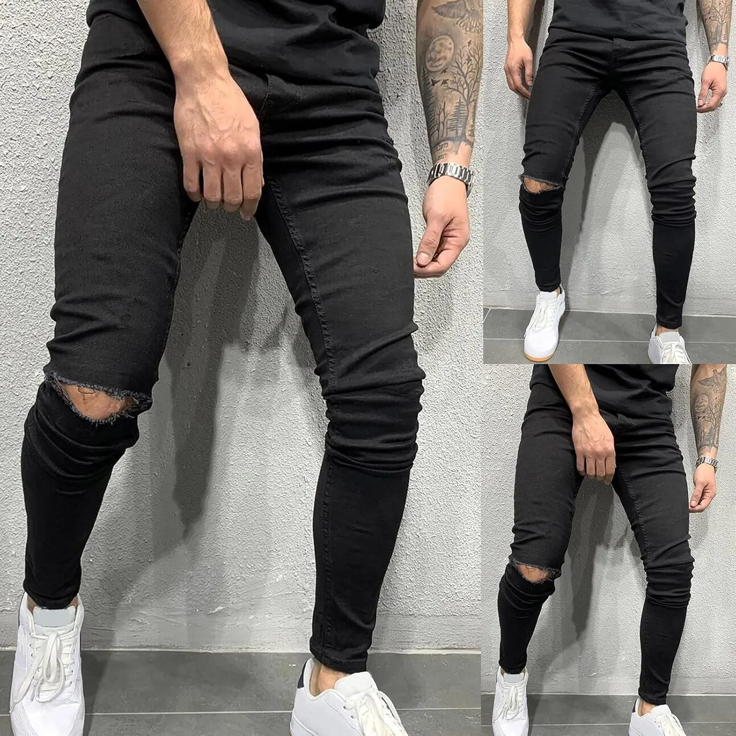 Mens Slim Fit Jeans Stretch Skinny Stretch Jean Fashion Flex Tapered Leg Denim Pants Casual Classic Plain Trousers