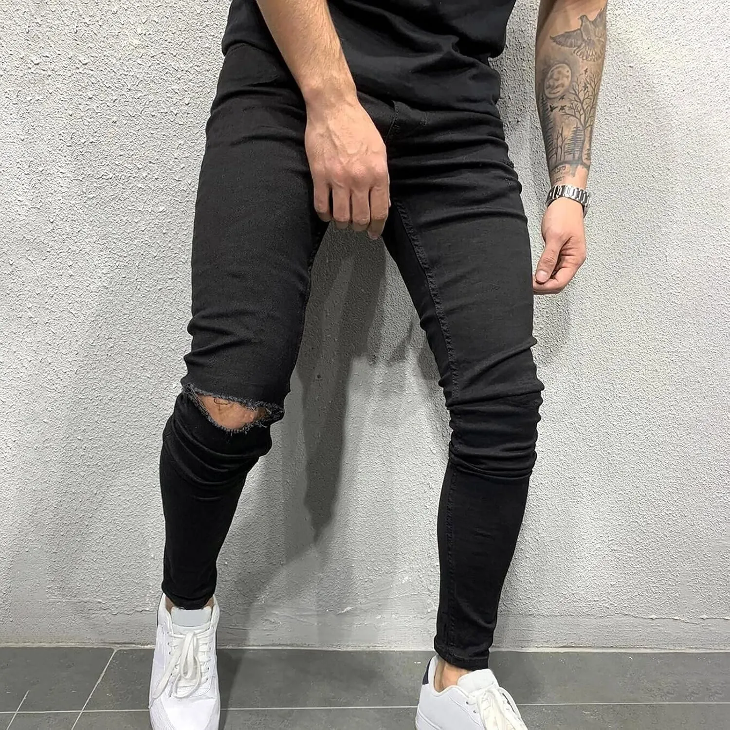 Mens Slim Fit Jeans Stretch Skinny Stretch Jean Fashion Flex Tapered Leg Denim Pants Casual Classic Plain Trousers