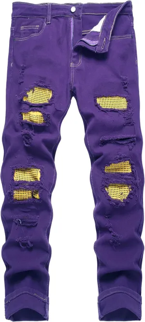 Men's Slim-fit Stretch Denim Jeans Featuring a Ripped Stretch Regular Pants